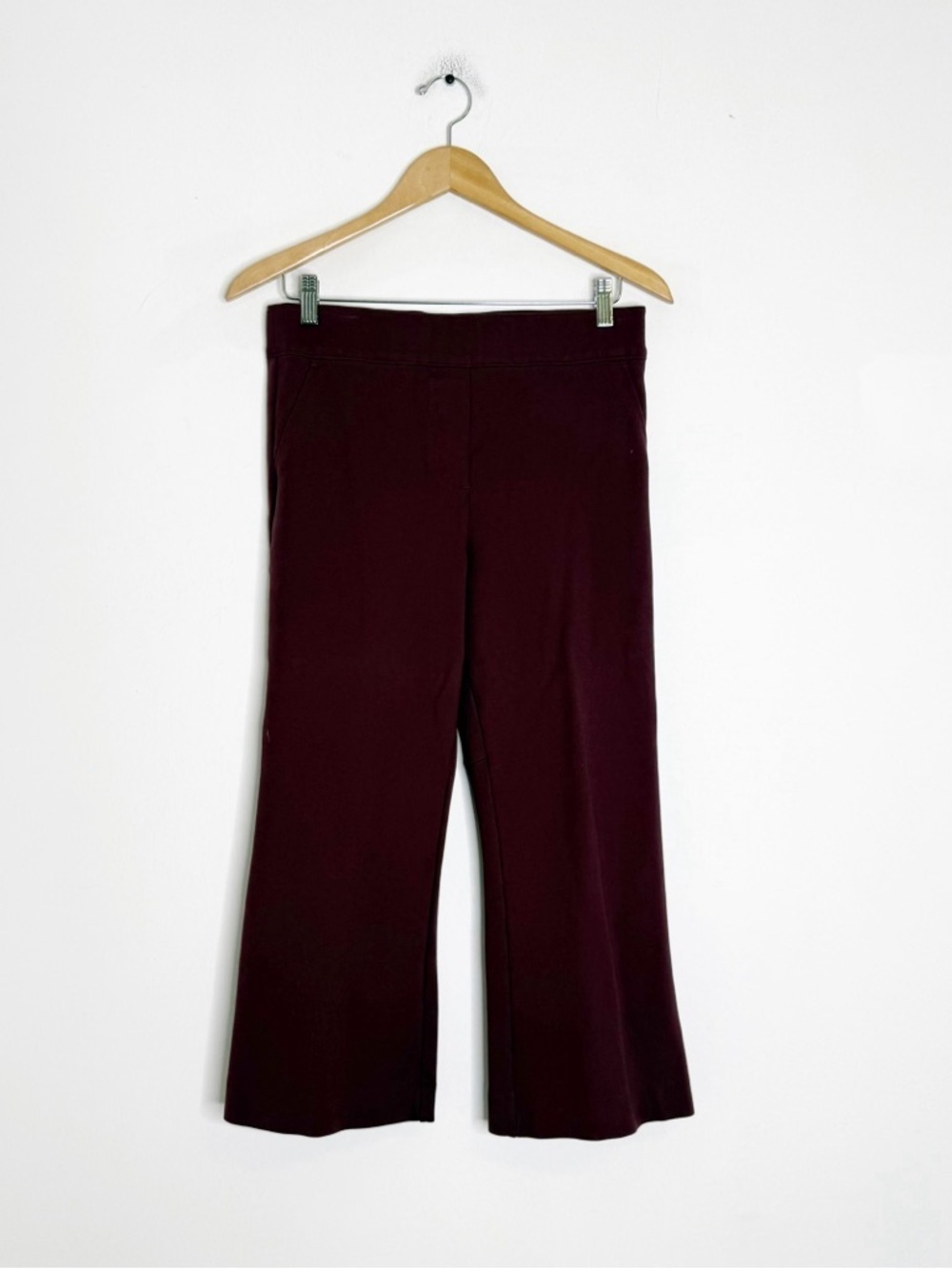 SPANX Perfect Kick Flare Pants Large Petite Burgundy Pull On Stretch